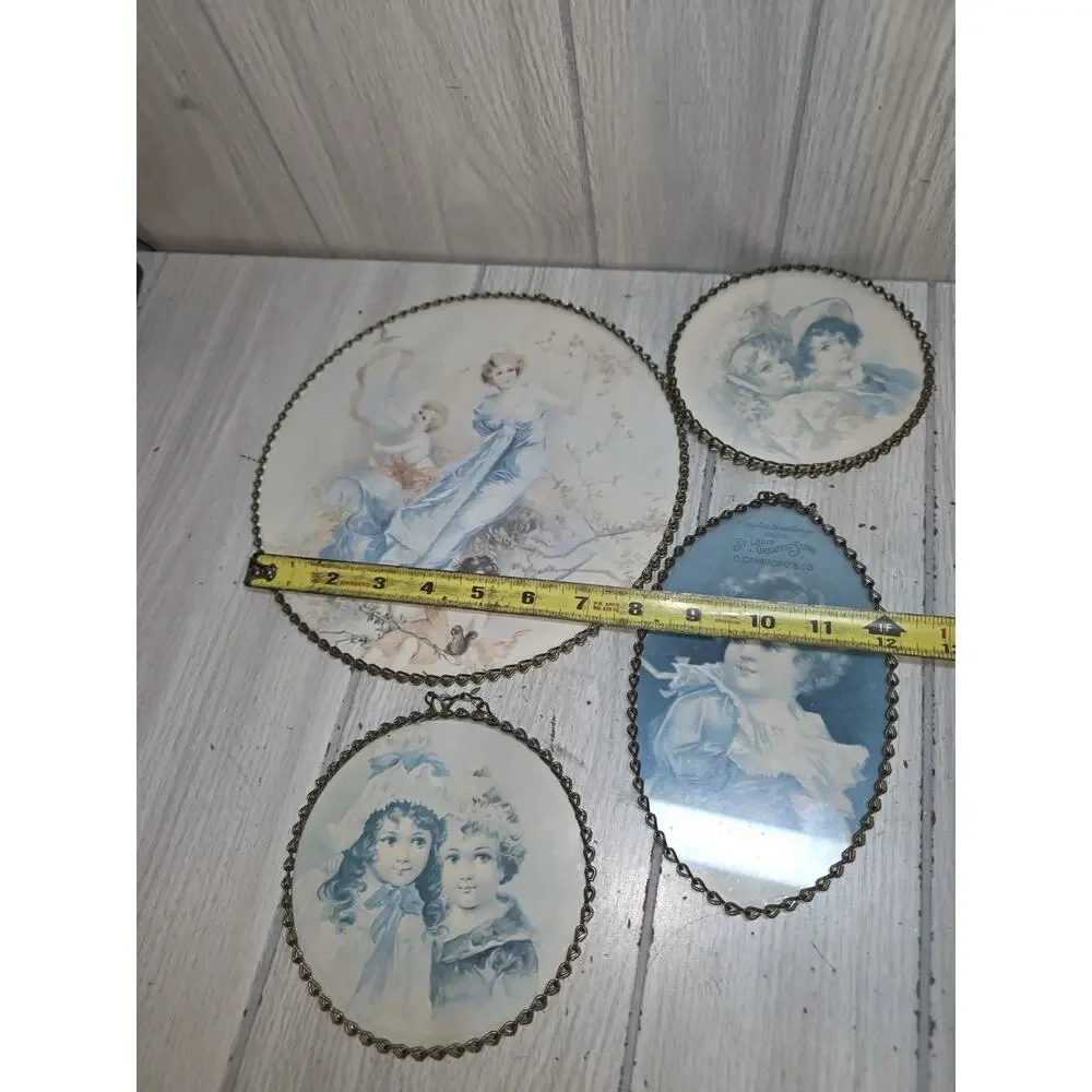 Vtg Victorian Flue Picture Woman Children Wall Decor Gallery Wall Set Of 4
